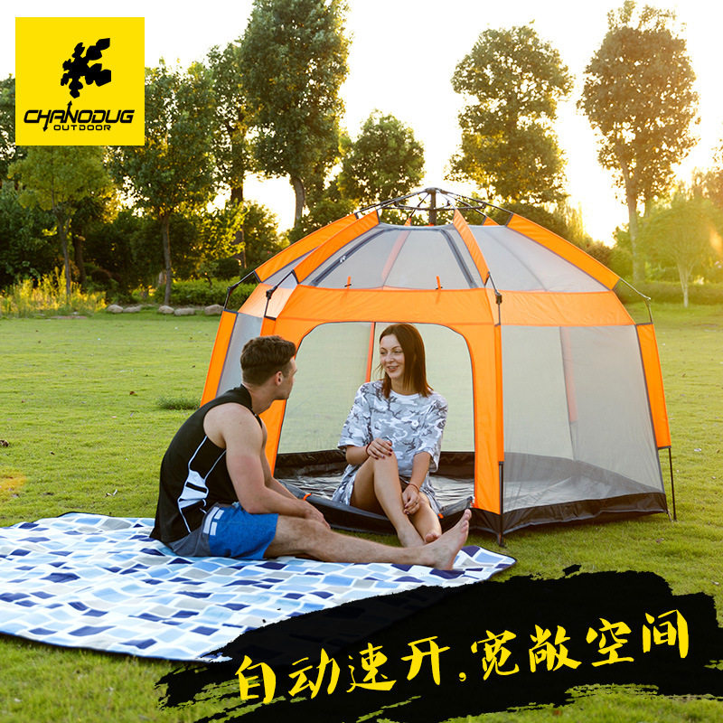 夏诺多吉自动帐篷多人全自动速开防雨通风帐公园抛开帐双层透气