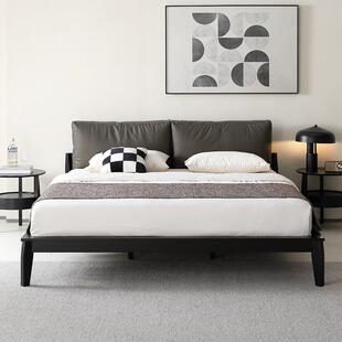 北欧实木床现代简约真皮床1.8米主卧双人床意式极简白蜡木软包床