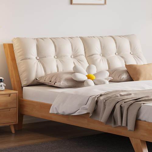 北欧实木床1米8主卧双人床小户型1米5单人床奶油风实木床无床头床