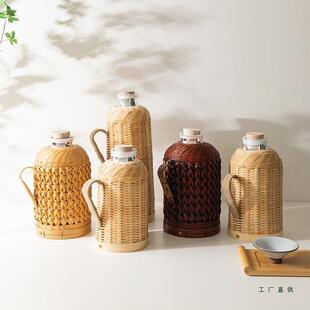 竹编热水瓶老式复古暖壶藤编开水瓶家用热水壶冬天围炉煮茶保温壶