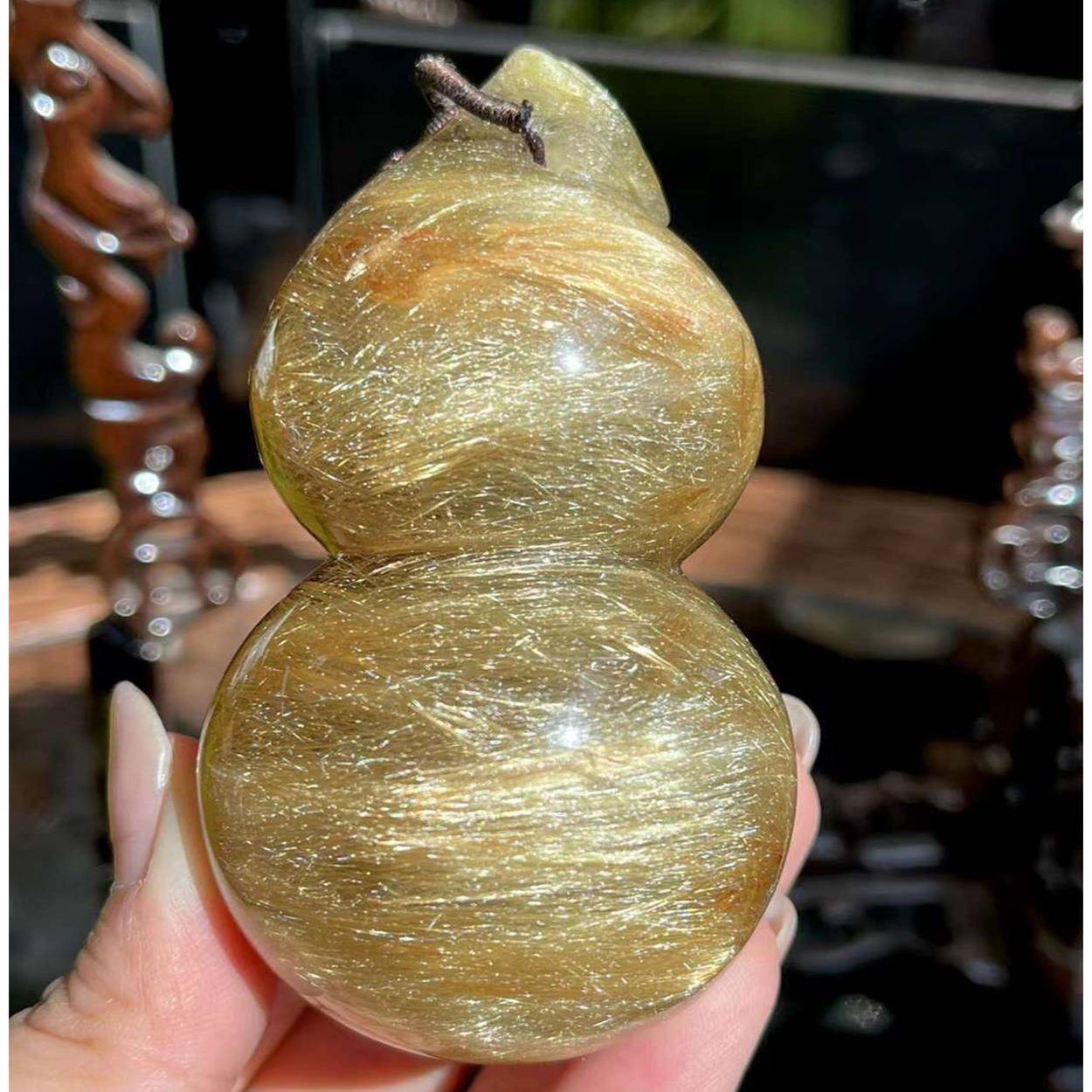 天然石金发晶顺发芦芦手把件(福禄)摆件葫葫水晶葫JLK芦原摆件