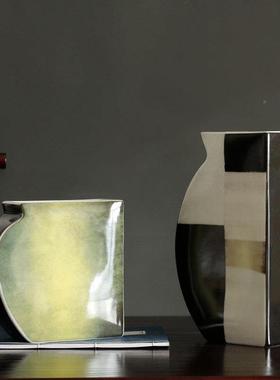 简约代方OIA块凹凸拼接花陶器现家用客厅茶创几摆件意瓷花瓶