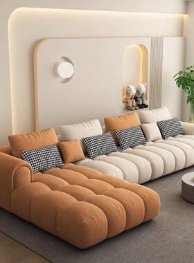 豆腐户发16781泡芙沙发客厅简约奶油风大小型猫抓块布云朵沙贵妃组合