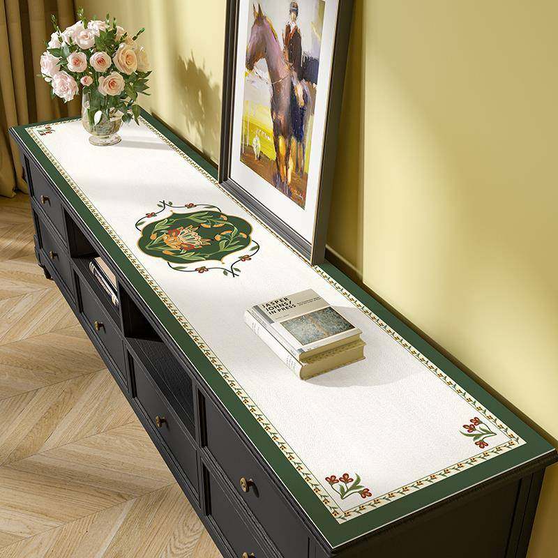 布美式花卉电视柜垫防水防长条桌布台油客厅VFS餐边面柜台垫隔热