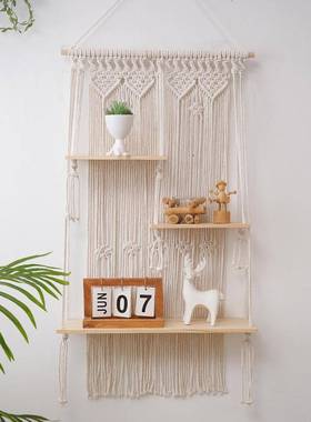 西波米棉绳挂毯置物架亚编织床头板民搁宿酒店客厅墙上装饰置OVI