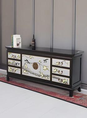 新中斗柜实木收室纳玄关柜储物柜质客厅木彩绘装77909饰卧靠墙柜家式用