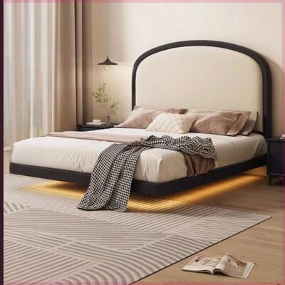 法奶HZU油风黑天鹅主卧床奢简约中古风复古黑白拼轻色实式木床床