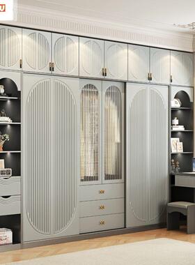 洪AWE福实木质卧灰色欧式推拉门书桌衣柜用室储家物柜移门衣橱容