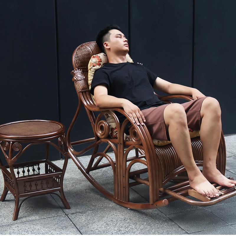 真真藤老人午家用懒摇人摇椅藤摇椅RQX藤椅成人阳台休闲躺椅睡编