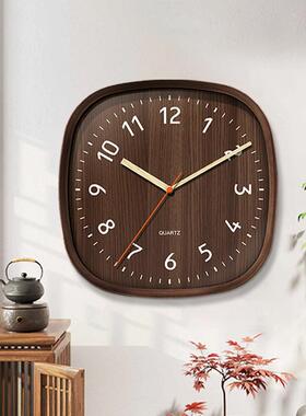 客厅挂家用钟表钟新EGL款日系复创意简约时仿古木纹免打孔卧室挂