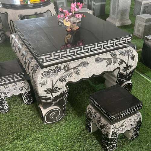 户外花岗岩大理石雕刻石桌凳中式圆形雕花石桌子青石仿古石桌椅