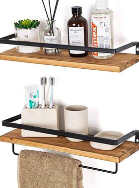 乡村风格浮动搁板壁挂2件套带可拆卸毛巾架卧室客厅浴室厨房装饰