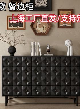 黑色烤漆餐边柜实木藤编简约现代储物收纳柜客厅玄关柜电视柜整装