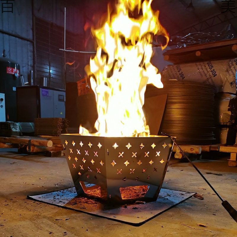 户外焚火台野营取暖炉不锈钢篝火卡片炉可拆卸可配烧烤网烧火台
