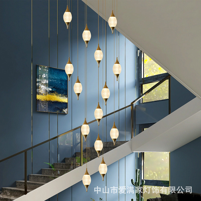 现代轻奢复式楼梯长吊灯简约loft公寓挑空客厅水晶灯楼梯间吊灯