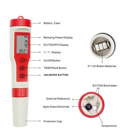 新品pH计TDS/pH/EC/温度四合一水质仪电导率pH笔tds笔