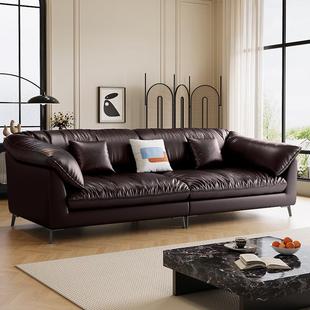 意式复古油蜡皮沙发客厅中古风现代极简环抱沙发椅皮艺直排小户型