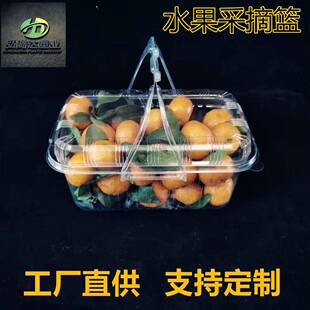 透明蔬菜水果提篮盒带盖透气采摘园超市一次性塑料筐篮子提兜包装