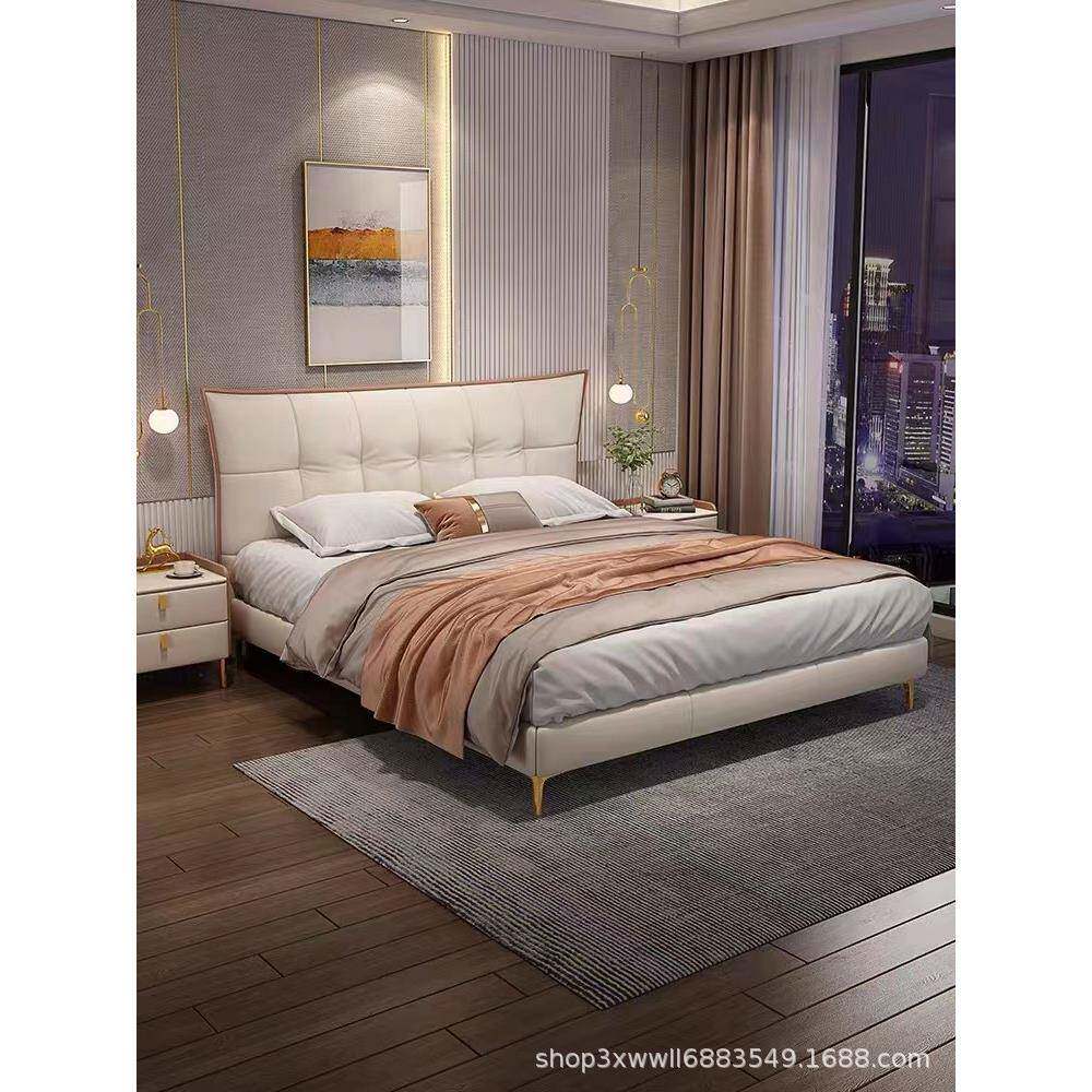 真皮床轻奢现代风简约小户型1.8高脚双人主卧网红2米软包储物大床