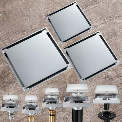 10x10/12x12/15x15cm浴室隐藏式镀铬铜地漏插入瓷砖配法兰北美式