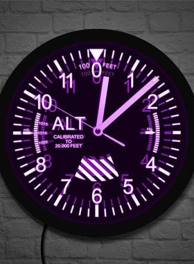 LED发光挂钟黑色墙钟飞机飞行员高度计测量家居装饰时钟壁钟