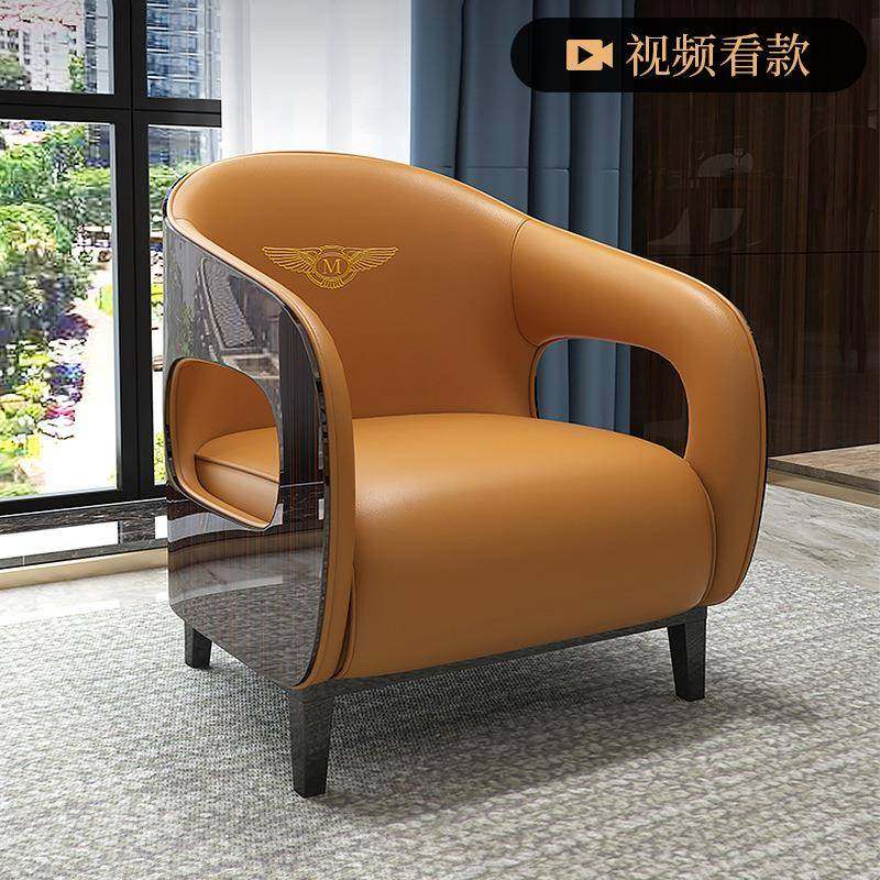单人沙发椅真皮轻奢休闲椅宾利设计师意大利实木阳台椅轻奢家具