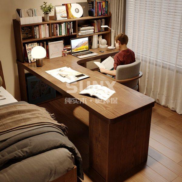 全实木转角书桌书柜书架一体组合 带抽屉角落拐角L型学习桌写字台,住宅家具,转角桌,淘宝优惠券,粉丝福利购,淘宝优惠卷