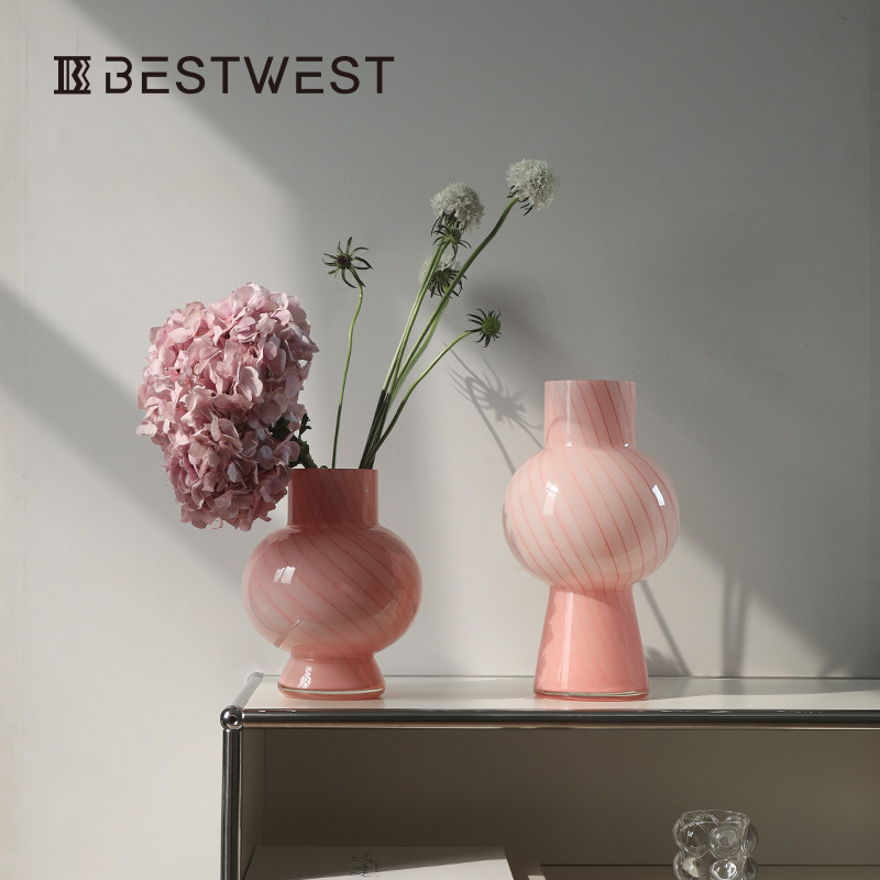 博西家居 粉色条纹葫芦水培玻璃花瓶摆件家居软装样板间装饰花器
