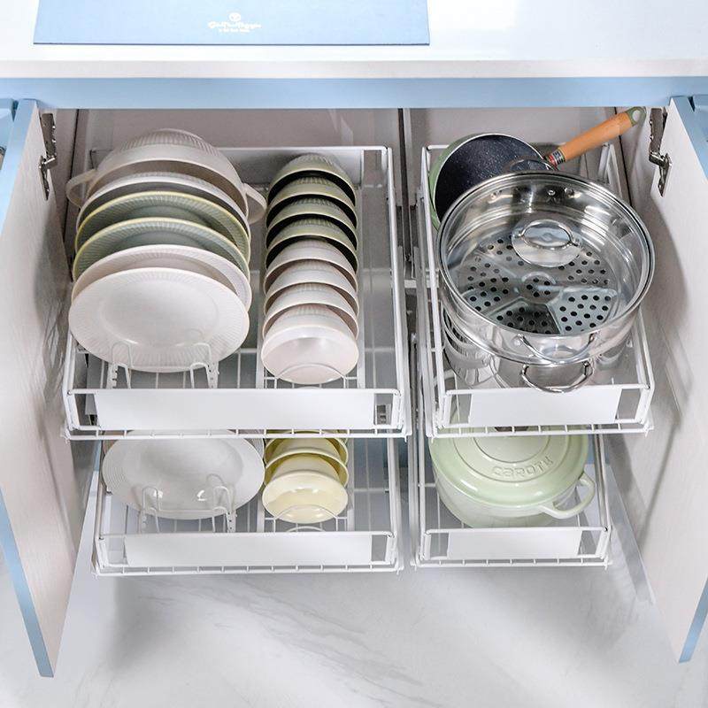厨房橱柜碗篮免打孔抽屉式调味料碗碟盘子收纳拉篮柜内置锅具,收纳整理,烫衣板及配件,淘宝优惠券,粉丝福利购,淘宝优惠卷