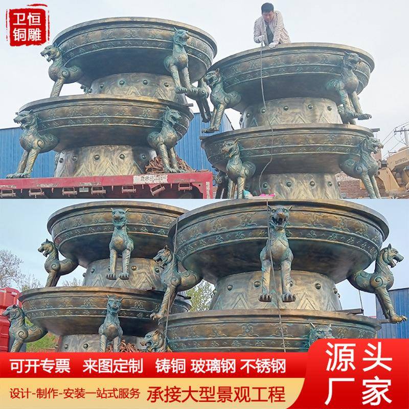 大型纯铜火盆摆件铜雕楚雄彝族烤火盆雕塑铸造彝族火盆