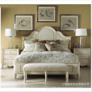 美式实木双人床家具卧室简约原木橡木做旧复古婚床公主床全实木