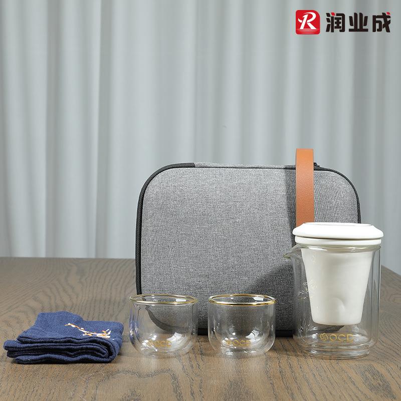 高硼硅旅行茶具套装户外便携陶瓷玻璃茶杯一壶两杯套装