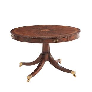 欧式宫廷实木圆餐桌新古典镶嵌铜件雕花餐厅家具桃花心木别墅桌子