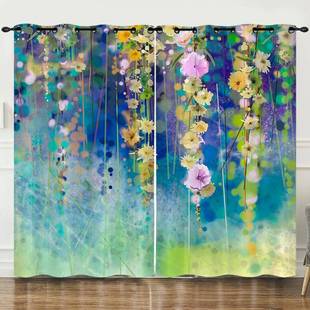 eBay窗帘清新简约手绘花卉数码 印花遮光帘打孔