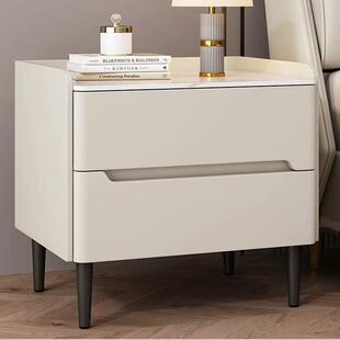 免拉手高级感床头柜奶油风岩板卧室简约现代床边储物柜收纳柜