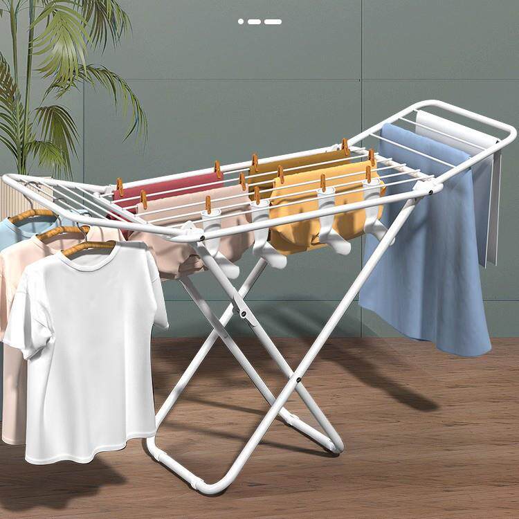 落地折叠晾衣服架室内阳台翼形简易家用毛巾凉晒被子杆户外晒衣架