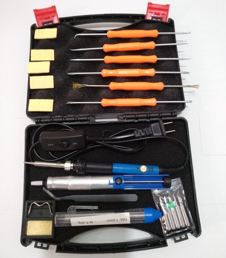 国标220V电烙铁套装工具盒工具包工具箱电路板焊接维修工具