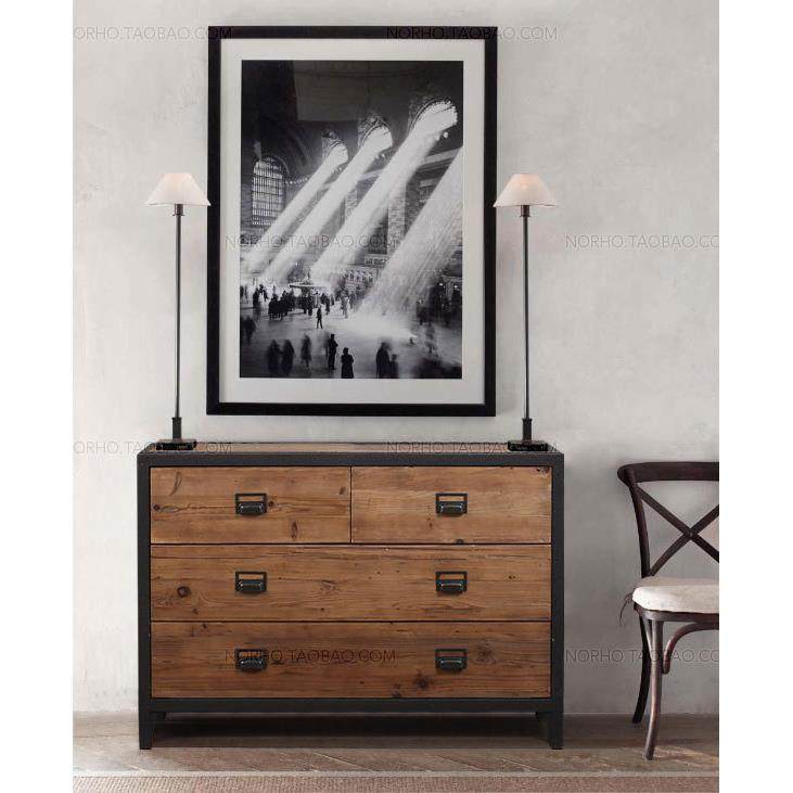 美式乡村复古柜子实木做旧斗柜客厅装饰柜铁艺储物柜收纳柜抽屉柜