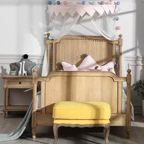 美式实木儿童床单人床1.2米复古简约白蜡木床高端家具