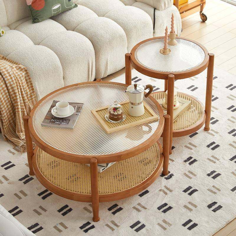 北欧圆形实木茶几组合家用小户型客厅日式简约藤编小圆桌子,收纳整理,烫衣板及配件,淘宝优惠券,粉丝福利购,淘宝优惠卷