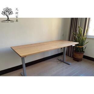 实木升降桌桌面白蜡木樱桃木电脑桌面黑胡桃升降书桌双人桌面