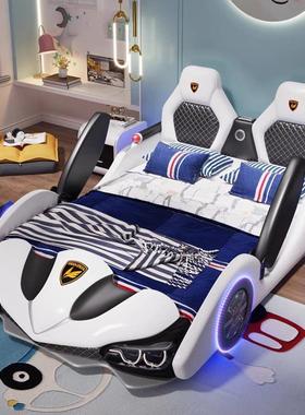儿童房男孩卧室1.5米创意汽车床1.2m卡通带灯男生单人床蓝色跑车