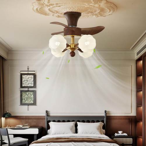 中古风奶油风扇灯网红复古书房吸顶电扇灯餐厅卧室静音吊扇灯高级