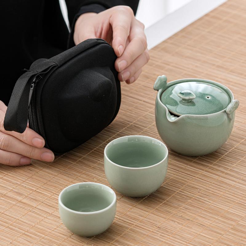 日式防烫快客杯陶瓷一壶二杯户外便携旅行茶具套装随身功夫泡茶器
