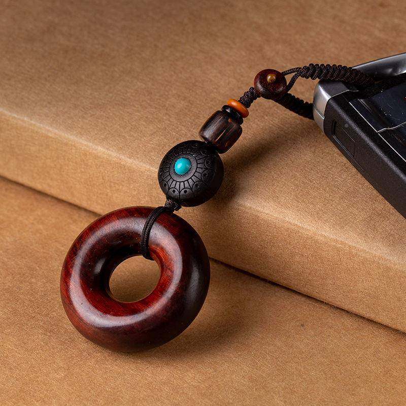 天然小叶运紫檀木平安扣汽车件钥匙扣面包圈平LVQ安好意个性创挂