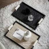 北欧风长方形皮革木托盘盘杯JKT茶纳创意家用样板间桌收面置物盘