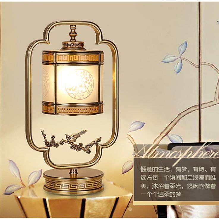 新中美式全铜台高灯档床头卧室客厅书房焊锡灯饰酒店T3308式玻璃