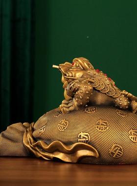 新款黄纯手工钱袋金蟾三LIE足金蟾件招财吸财铜蝉店摆铺家金居收