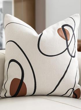 现色代轻奢厅酒店样板间靠枕高级白感棕贴布绣抱枕沙发客靠垫QAX