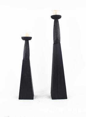 厂家销售手摆WHY工碳化黑色木酒质造创意烛台民宿店别墅艺术型装